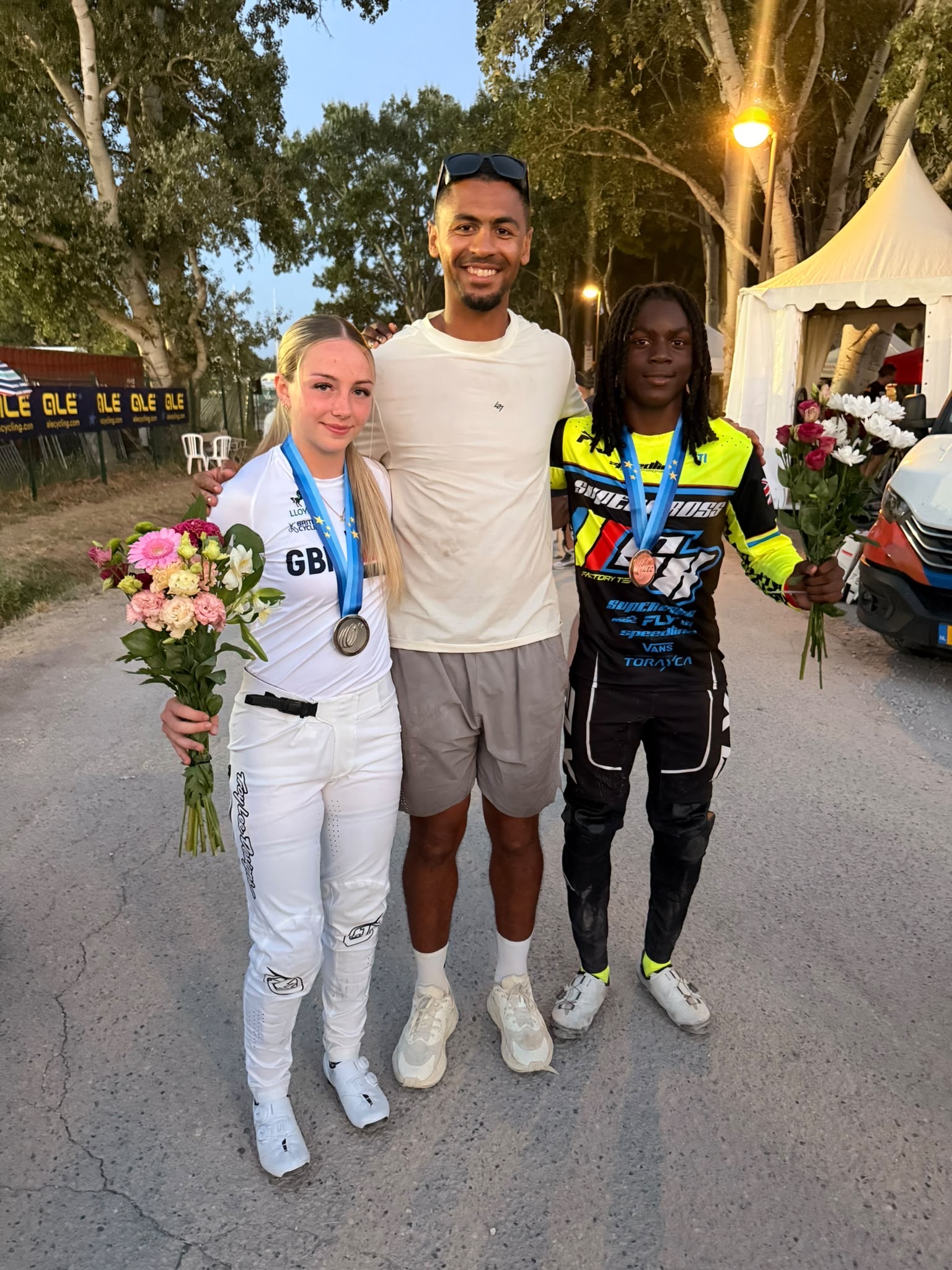 Celebrating BMX championship results with riders